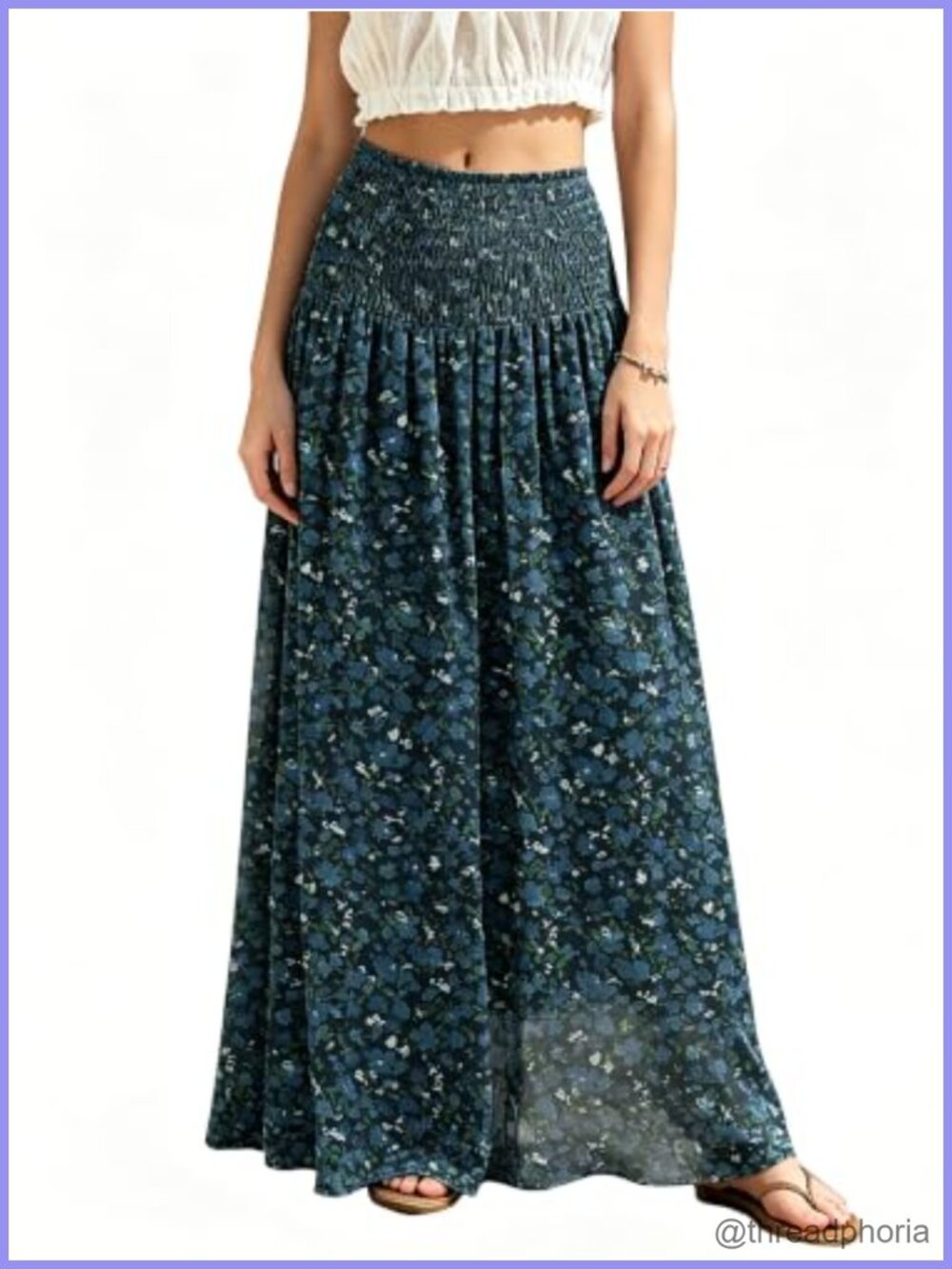 Womens Maxi Skirt Smocked High Waist 100% Polyester Flowy Boho Casual Long